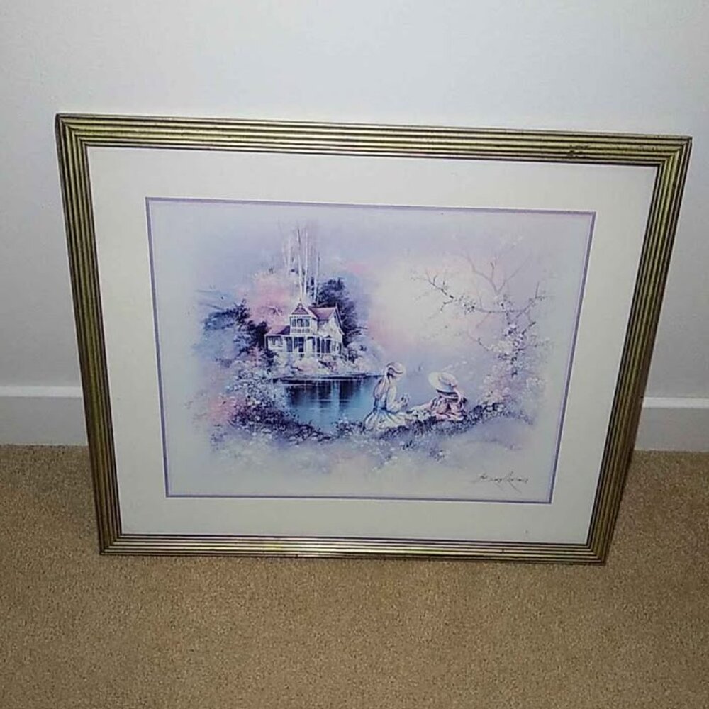 Andres Orpinas Framed Print of Little Girls Picking Flowers Victorian House Art
